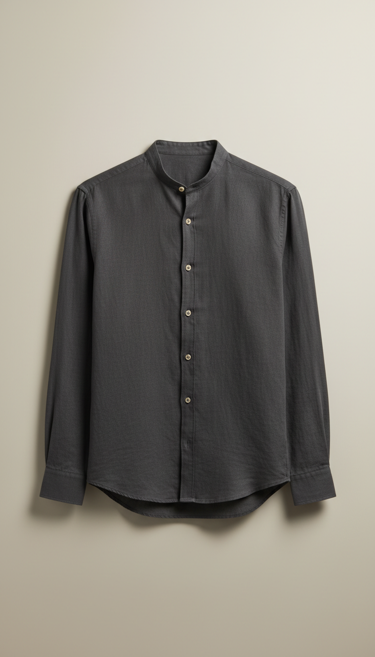 Linen Band-Collar Shirt